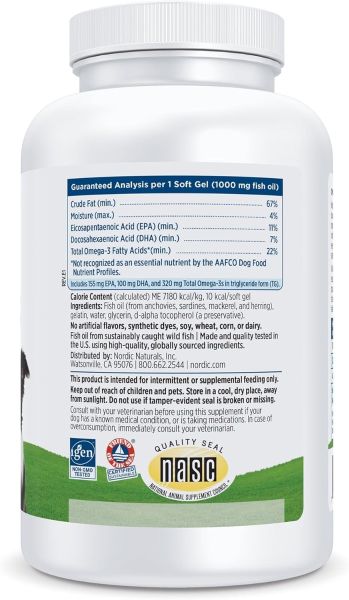 Nordic Naturals Pet Omega-3 Supplement for Dogs - 180 Softgels