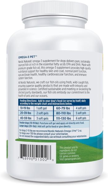 Nordic Naturals Pet Omega-3 Supplement for Dogs - 180 Softgels