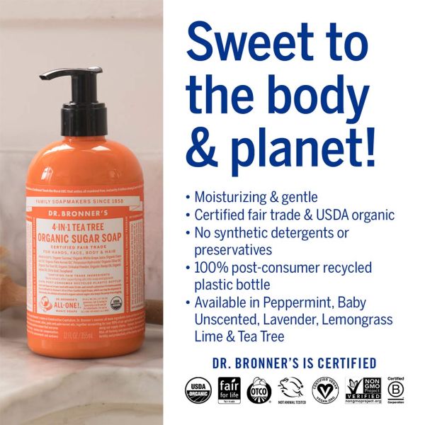 Dr. Bronner's Organic 4-in-1 Pump Soap Sugar Tea Tree - 12 fl oz