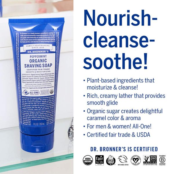 Dr. Bronner's Organic Shaving Soap Peppermint - 7 fl oz