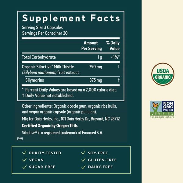 Gaia Herbs, Milk Thistle, 60 Vegan Capsules