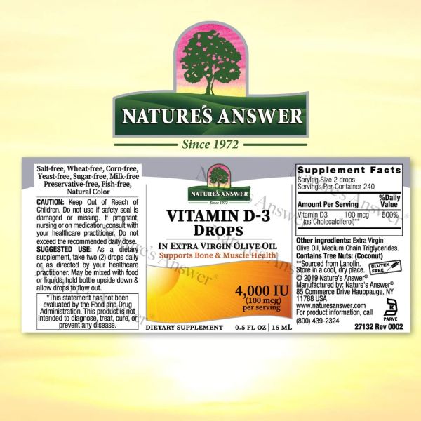 Nature's Answer Vitamin D-3 Drops - 4000 IU - 0.5 fl oz