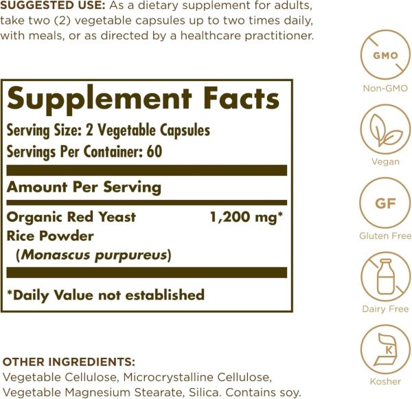 Solgar Red Yeast Rice - 600 mg - 120 Vegetable Capsules