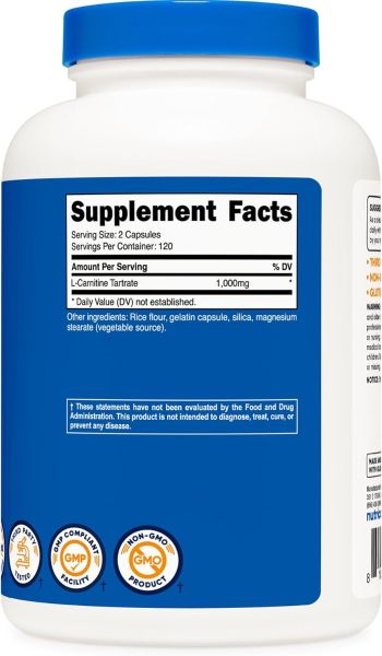Nutricost L-Carnitine Tartrate - 1000 mg - 240 Capsules