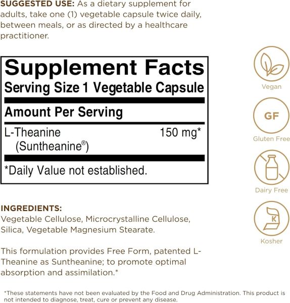 Solgar L-Theanine Free Form - 150 mg - 60 Vegetable Capsules