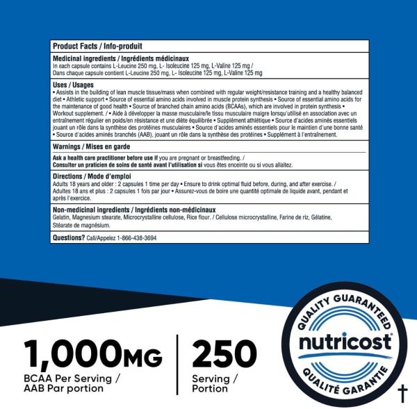 Nutricost, BCAA Supplement (1000mg) 500 Capsules - 2:1:1 Branched Chain Amino Acids