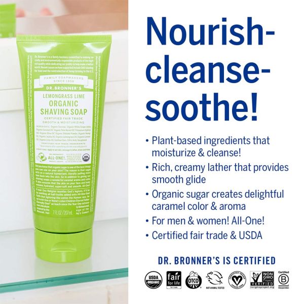 Dr. Bronner's Organic Shaving Soap Lemongrass Lime - 7 fl oz
