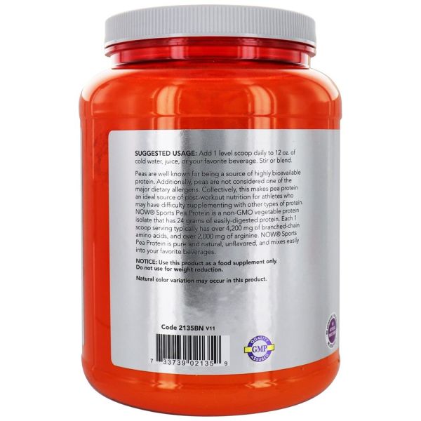 NOW Sports Pea Protein - Informed Sports Certified Natural Unflavored - 2 lbs