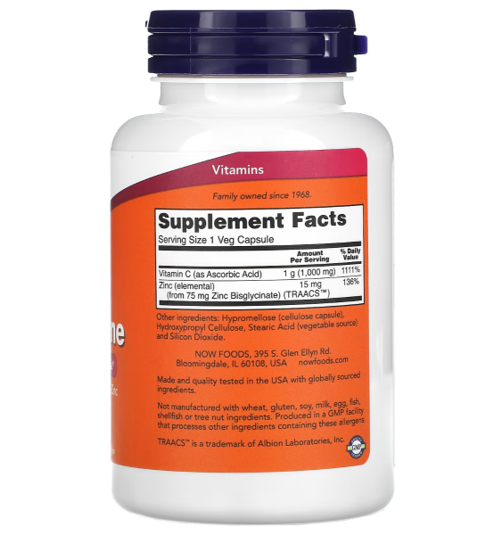 NOW C-1000 Zinc Immune - 90 Veg Capsules