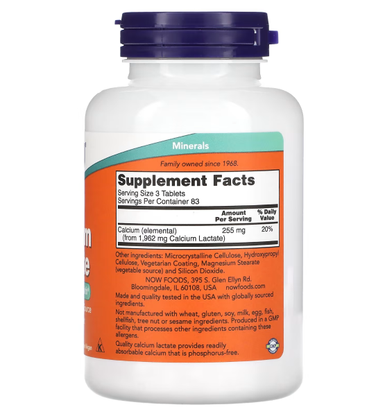 NOW Calcium Lactate - 250 Tablets