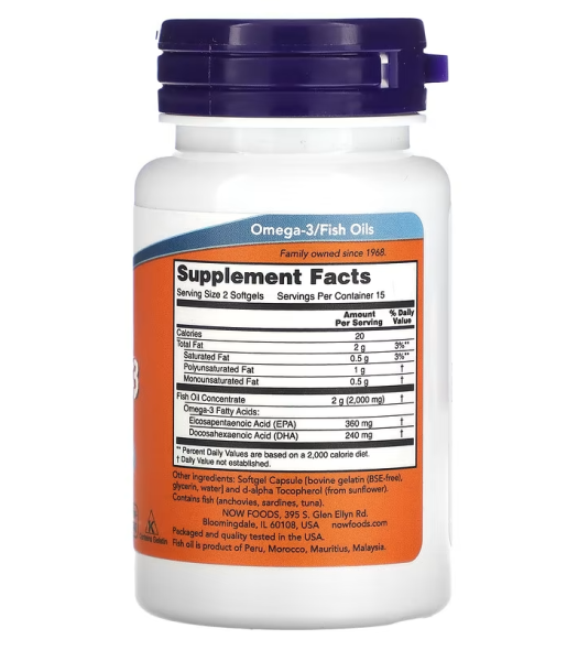 NOW Molecularly Distilled Omega-3 - 30 Softgels