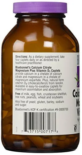 Bluebonnet Nutrition Calcium Citrate Magnesium Plus Vitamin D3 - 180 Caplets