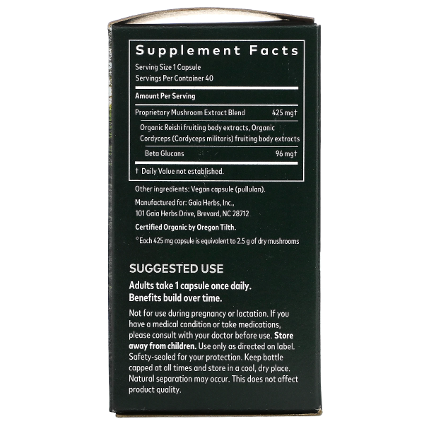 Gaia Herbs Respiratory Mushroom Blend - 40 Vegan Capsules
