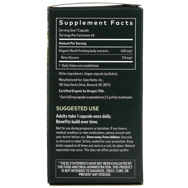 Gaia Herbs Reishi Mushroom - 40 Vegan Capsules