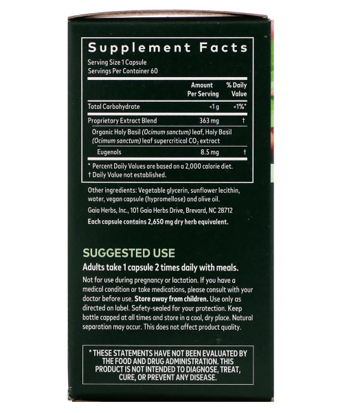 Gaia Herbs Single Herbs Holy Basil Leaf - 60 Vegetarian Liquid Phyto-Caps™