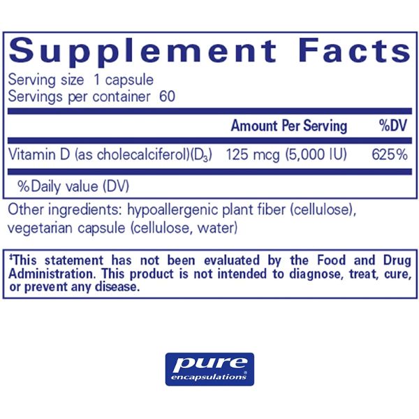 Pure Encapsulations Vitamin D3 - 5000 IU - 60 Capsules