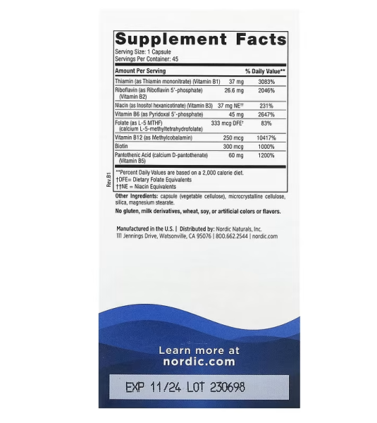 Nordic Naturals Vitamin B Complex - 45 Capsules