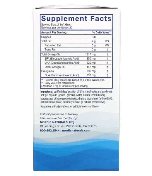 Nordic Naturals, Nordic Beauty, Omega-3 + Borage Oil, 60 Softgels