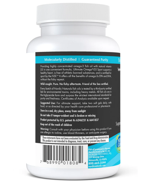 Nordic Naturals Ultimate Omega-D3 Sport - NSF Certified for Sport - 1000 mg - 60 Softgels