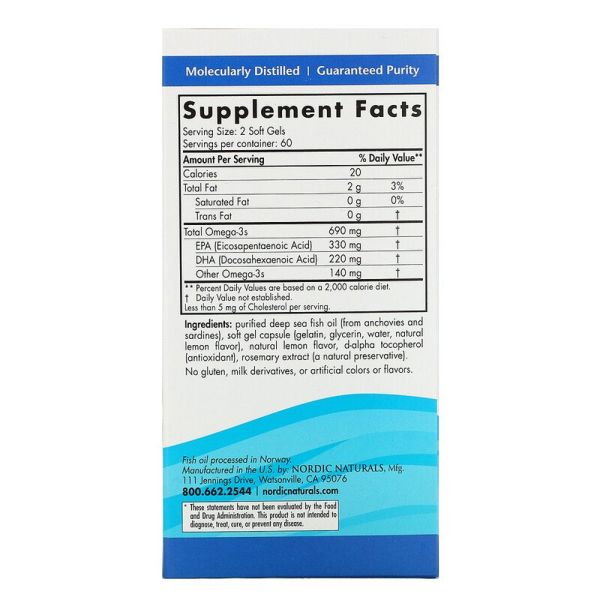 Nordic Naturals Omega-3 Lemon - 690 mg - 120 Softgels