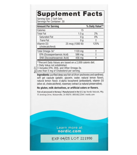 Nordic Naturals Ultimate Omega-D3 Minis Lemon - 1120 mg - 60 Softgels