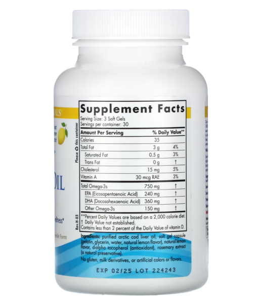 Nordic Naturals Arctic Cod Liver Oil Lemon Fish Oil - 90 Softgels