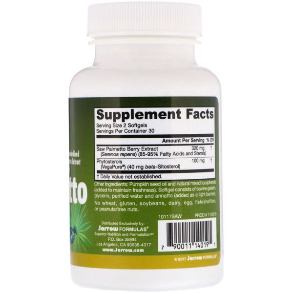 Jarrow Formulas Saw Palmetto 160 mg 60 Softgels