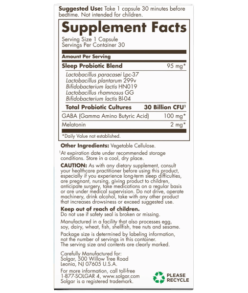 Solgar Advanced Sleep Support Probiotic 30B 30 Capsule