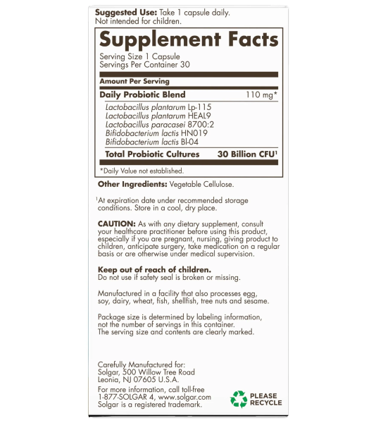 Solgar Advanced Daily Support Probiotic 30B 30 Capsule