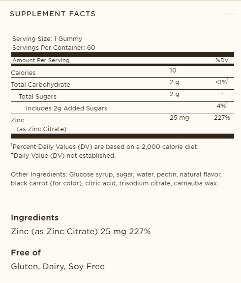 Solgar Ultra Potency Zinc Gummies Mixed Fruit - 25 mg - 60 Gummies
