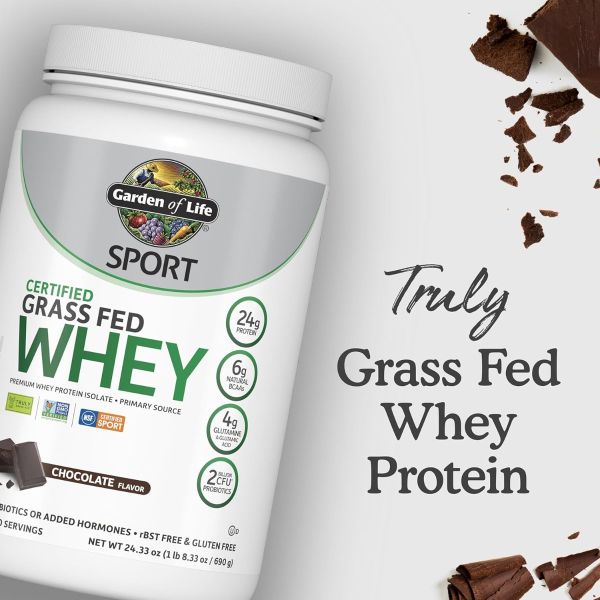 Garden of Life Sport Certified Grass Fed Whey Protein - NSF Certified for Sport Chocolate - 20 Servings