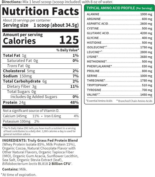 Garden of Life Sport Certified Grass Fed Whey Protein - NSF Certified for Sport Chocolate - 20 Servings