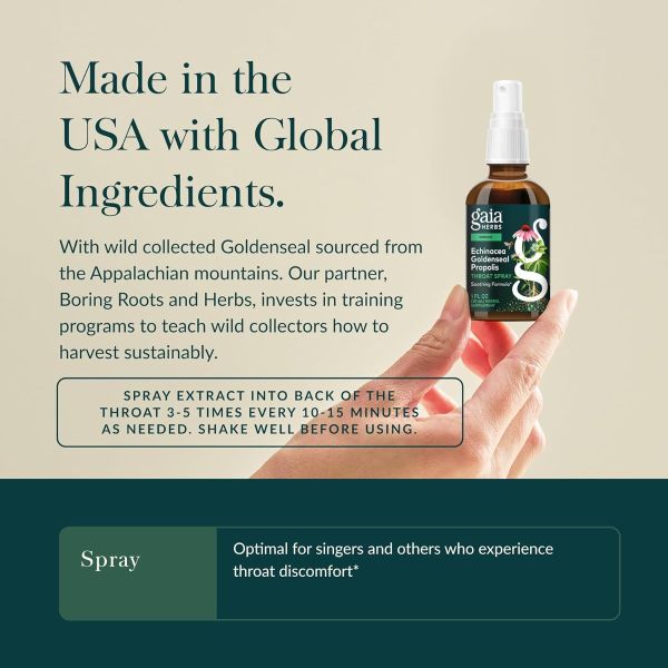 Gaia Herbs, Throat Spray, Echinacea Goldenseal Propolis, 1 fl oz (30 ml)