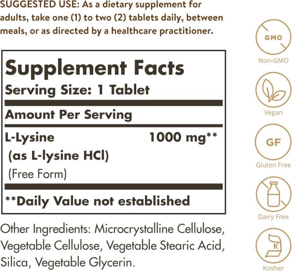 Solgar L-Lysine - 1000 mg - 100 Tablets