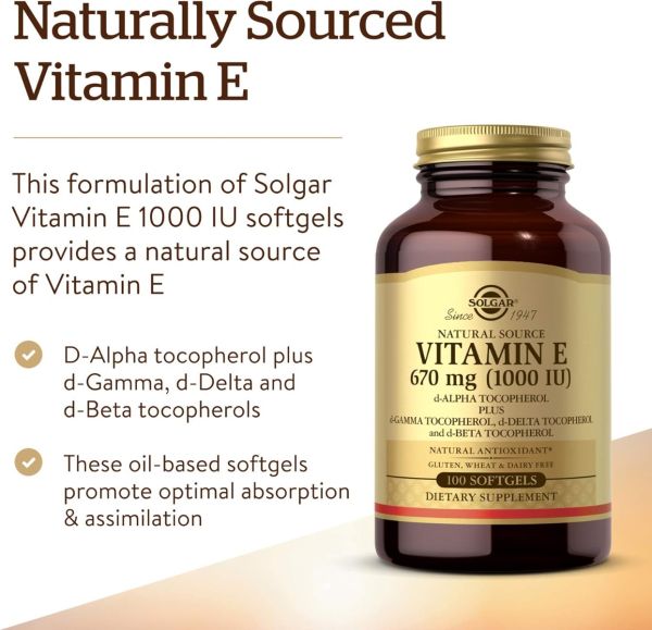Solgar Natural Source Vitamin E - 670 mg (1000 IU) - 100 Softgels