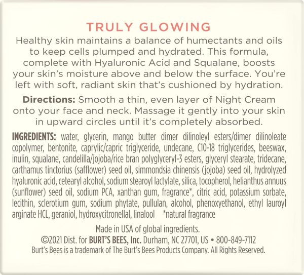 Burt's Bees Truly Glowing Night Cream Unisex 1.8 oz