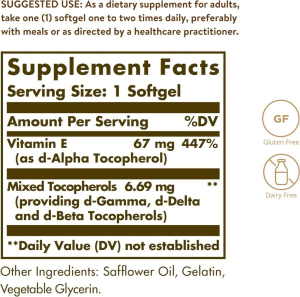 Solgar Vitamin E - 67 mg - 100 Softgels