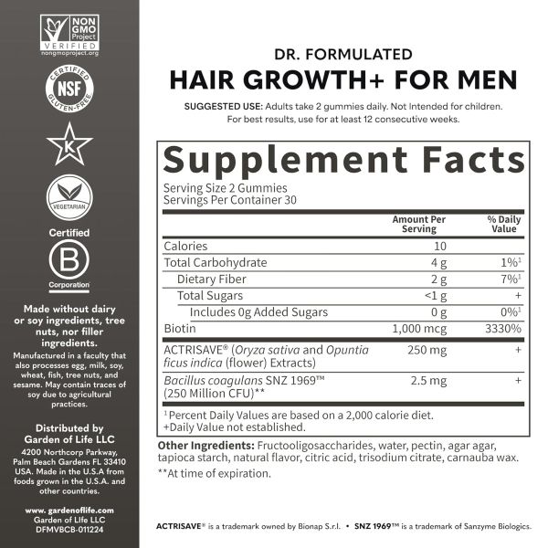 Garden of Life, Hair Growth Gummies for Men, Berry, 60 Gummies
