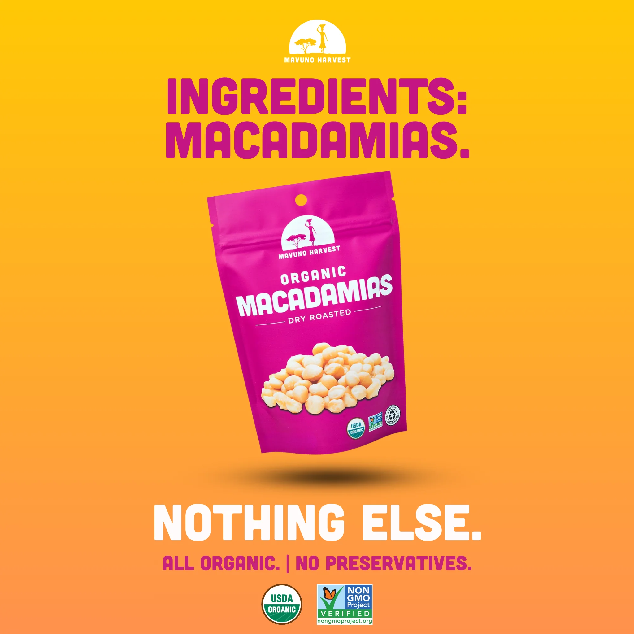 Mavuno Harvest Organic Roasted Macadamia Nuts, Dry Roasted Whole