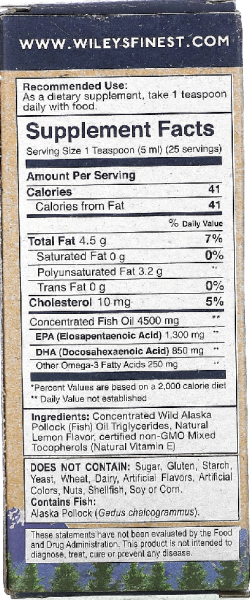 Wiley's Finest Wild Alaskan Fish Oil Peak Omega-3 Liquid Natural Lemon - 4.23 fl oz