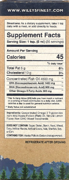 Wiley's Finest Wild Alaskan Fish Oil Peak Omega-3 Liquid Natural Lemon - 8.45 fl oz