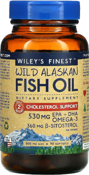 Wiley's Finest Wild Alaskan Fish Oil Cholesterol Support - 800 mg - 90 Softgels