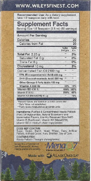 Wiley's Finest, Wild Alaskan Fish Oil, For Kids!, Beginner's DHA, Natural Strawberry Watermelon Flavor, 650 mg, 4.23 fl oz (125 ml)
