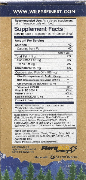 Wiley's Finest, Wild Alaskan Fish Oil, For Kids!, Elementary EPA, Natural Mango Peach Flavor, 1,500 mg, 4.23 fl oz (125 ml)