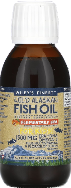 Wiley's Finest, Wild Alaskan Fish Oil, For Kids!, Elementary EPA, Natural Mango Peach Flavor, 1,500 mg, 4.23 fl oz (125 ml)