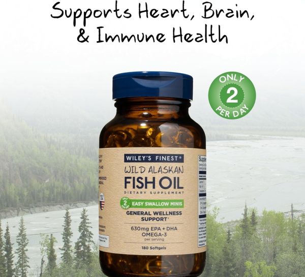 Wiley's Finest Wild Alaskan Fish Oil Easy Swallow Minis - 630 mg - 180 Softgels
