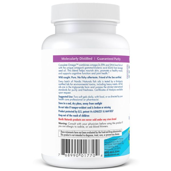 Nordic Naturals Complete Omega Fish Oil and GLA Lemon - 635 mg - 60 Softgels