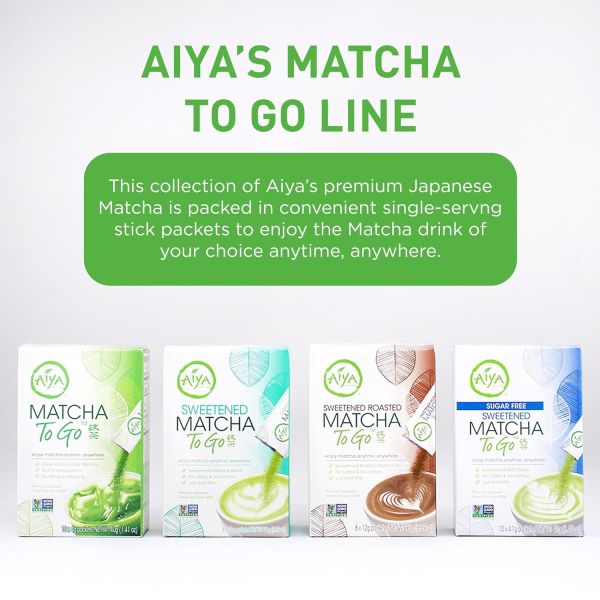 Aiya Matcha To Go Single Serve Packs, Ceremonial Grade Pure Matcha Green Tea