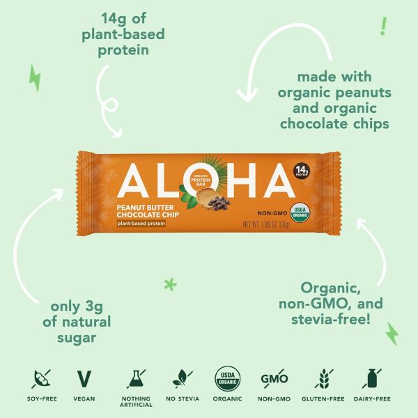 Aloha Organic Plant Based Protein Bar, Peanut Butter Chocolate Chip - 1.98 oz