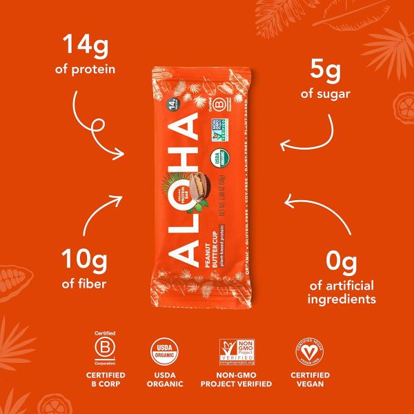 ALOHA Organic Plant Based Protein Bar, Peanut Butter Cup